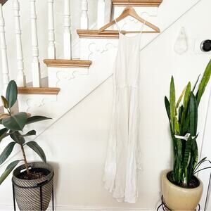 Free People White Smocked Bodice Maxi Dress Rayon Strappy Flowy Hem Size S